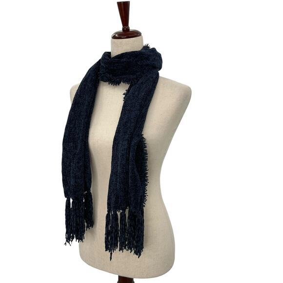 NEW Style & Co Navy blue chenille Scarf Fringe Trim Soft Cozy Dark Oblong Dark - Picture 3 of 13